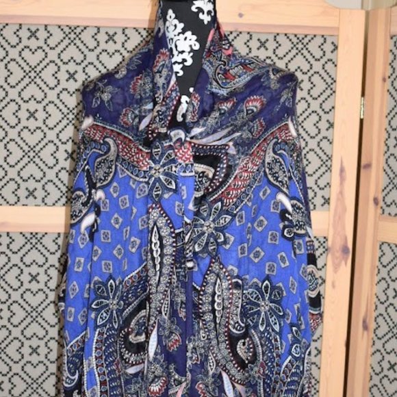 NWT Talbots long scarf navy blue paisley and floral - Picture 7 of 7